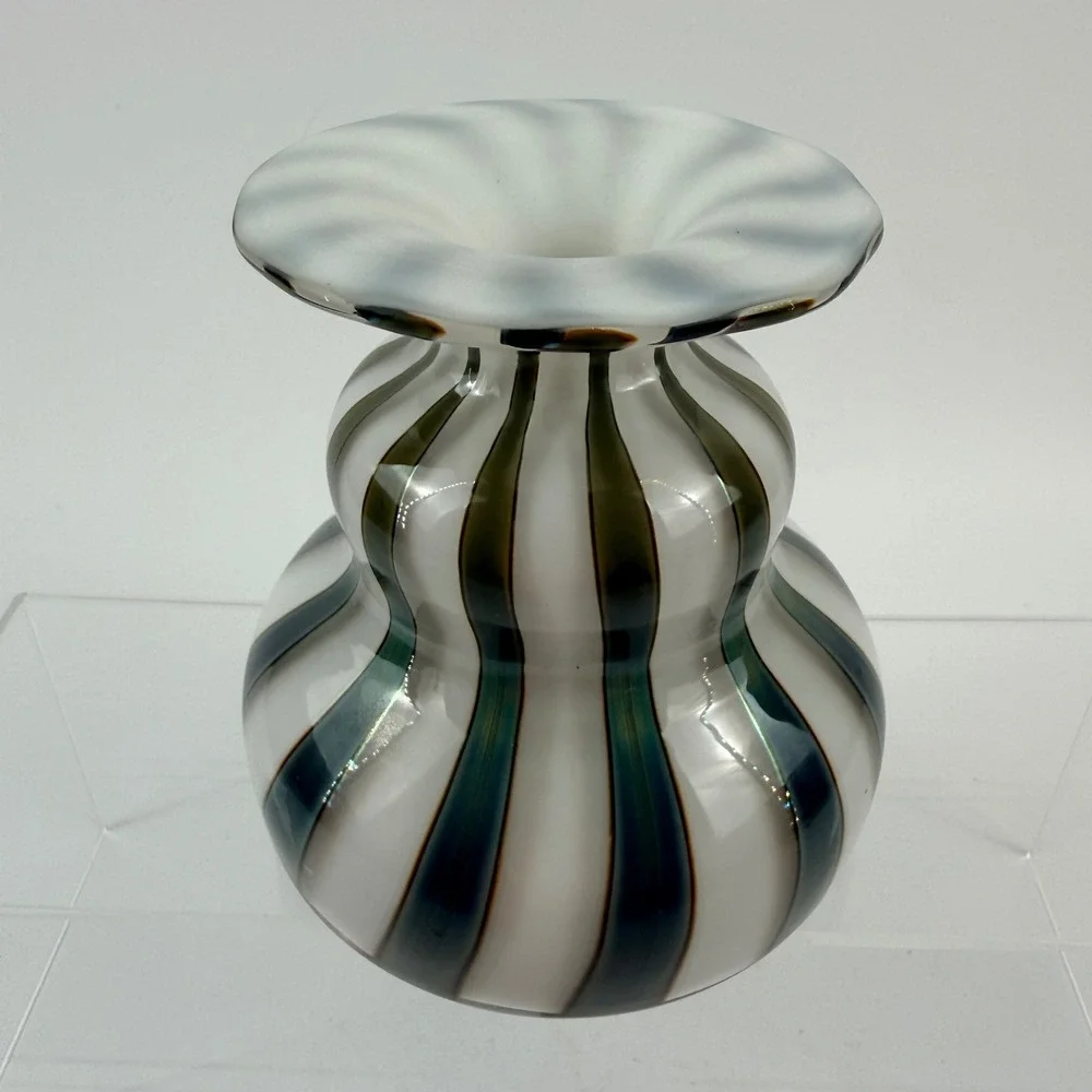 Vintage Iittala Nuutajarvi Markku Salo Striped Art Glass Vase Signed Finland